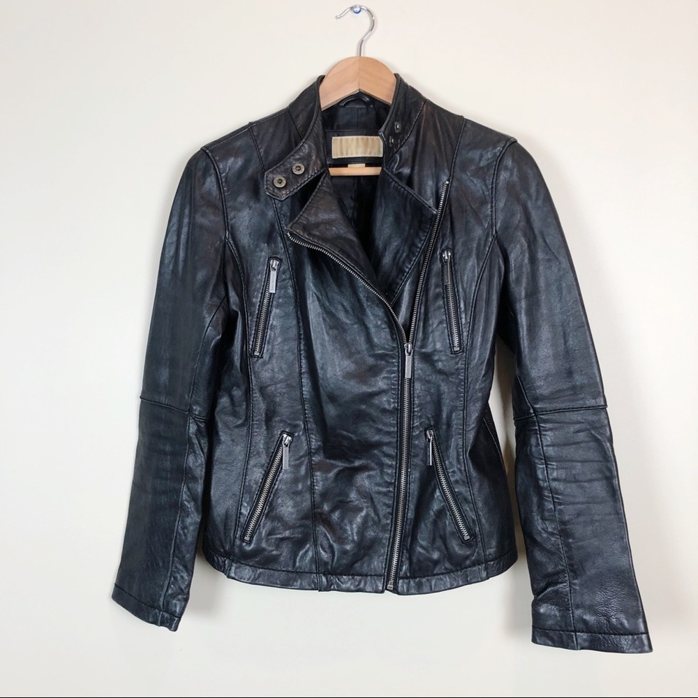 MICHAEL Michael Kors Black Leather Moto Jacket